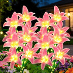 Solar Lights Outdoor, Gift For Women Mom Grandma Wife Daughter Friends, 4 Pack 16 Solar Pink Lily Flower Lights, Solar Flower Lights Waterproof, Outside Decor Stake Light for Landscape Yard Patio Lawn by yulloyello