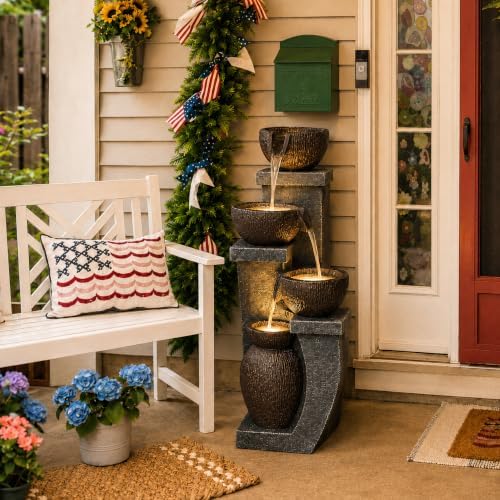 YZM Porch Water Fountain with LED 37.4 Inch 4-Tier Cascade Waterfall - Image 4