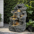 Outdoor Water Fountain with Lights - 5-Tier Rock Cascading Waterfall for Patio, Yard, Garden & Porch Landscape Decor, Quiet Pump Operation, 23.85" Height by Wechoice