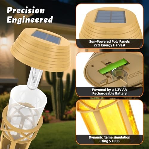 Solar Torch Lights, Flickering Flame Bamboo Outdoor Lights, 2‑Pack - Image 4