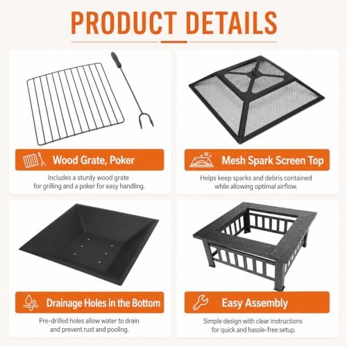 4-in-1 Outdoor Fire Pit Grill Table,Metal Firepits for Outside (32") - Image 4