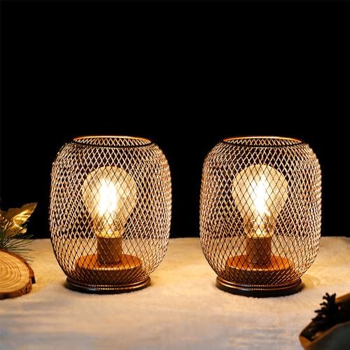 TRIROCKS Set of 4 Battery Operated Lamp LED Table Lantern, Metal Cage Cordless Lamps with LED Bulb，Vintage Decorative Outdoor Lantern for Weddings, Parties, Patio, Events for Indoors Shelf Decor - Image 4
