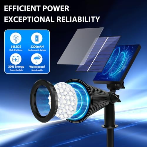 Solar Lights Outdoor, 36 LEDs 1000LM Adjustable Solar Spot Lights Outdoor 2-in-1 Waterproof Landscape Lighting for Garden, Yard & Pathway - 8 Pack (Cool White) - Image 2