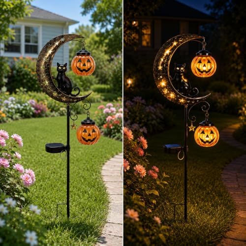 Halloween Black Cat & Pumpkin Moon Solar Garden Stake Light - Image 5