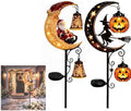 Solar Halloween Black Cat & Pumpkin Moon Garden Stake Light,2-in-1 Waterproof Outdoor LED Yard Decor with Hanging Lantern,Auto Dusk-to-Dawn Lawn Ornament for Pathway,Patio, Walkway (Color-O-2PCS) by HZSprance