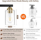 19" Black & Gold Modern Vanity Lights Over Mirror with Clear Glass Shades - Image 4