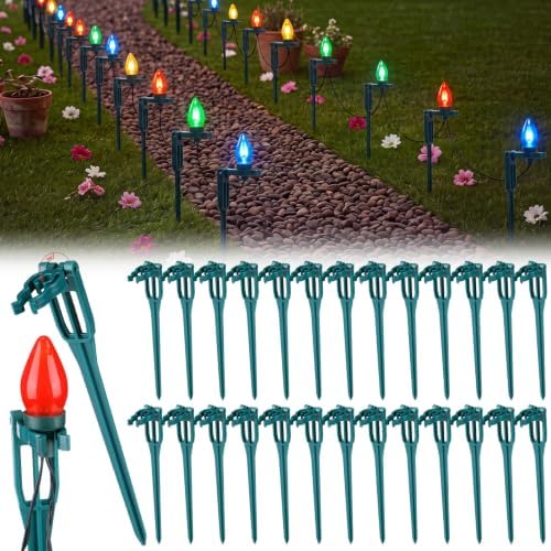 Suzile 50 Pcs Christmas Plastic Light Stakes 15'' Tall Xmas Yard Stakes for C7 C9 Christmas Lights Outdoor Universal Yard Lawn Holiday for Garden Lawn Path Walkway Holiday (Green,7.5inch) by Suzile