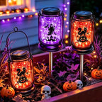 Halloween Solar Lanterns-Ghost &Cat Pumpkin Decor Hanging Mason Jar Lights - Image 6