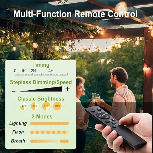 Outdoor String Lights Waterproof 75FT (1FT Bulbs Apart) Remote for Patio - Image 6
