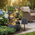 24'' Stacked Rock Solar Powered Water Fountain, Outdoor DIY Planter Pot Waterfall Fountain with LED Lights, Water Feature Landscape Decor for Garden, Patio, Backyard, Home Decoration - Image 4