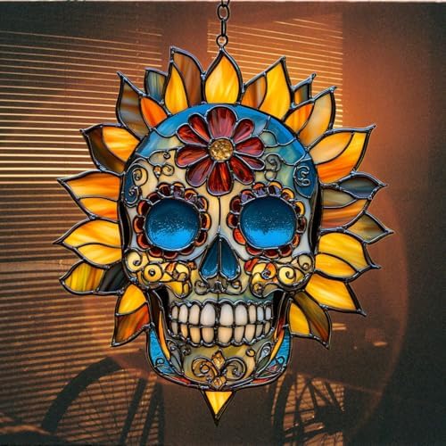 Floral Sugar Skull Acrylic Suncatcher - Image 7