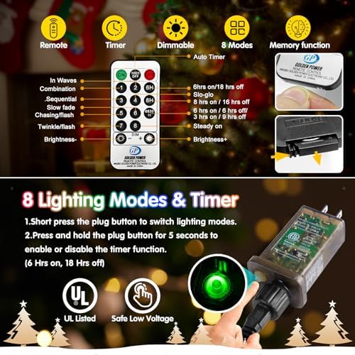 KNONEW 203FT 600LED Green Wire Outdoor Fairy Lights Plug in Multicolor Xmas - Image 5