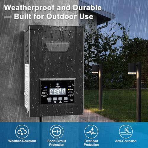 150W Low Voltage Landscape Transformer, Landscape Lighting Transformer with Photocell Sensor & Timer, 120V to 12V/15V AC Outdoor Weatherproof Transformers for Spotlights, Garden Path Light - Image 4