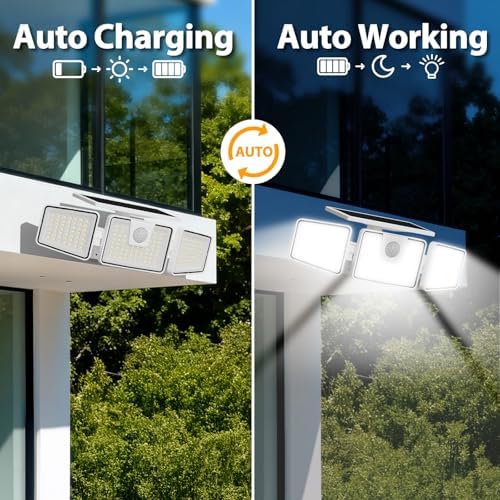 INCX Solar Lights Outdoor, 3000LM Motion Sensor Outdoor Lights, 2PCS, White - Image 6