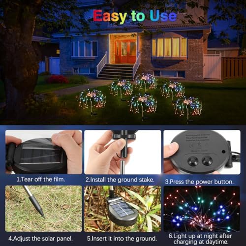 Lewondr 4 Pack Firework Solar Garden Lights Outdoor 8 Modes - Image 5