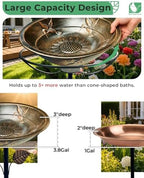 Metal Bird Bath for Outside Hummingbird Embossed Bowl with Stake - Image 2