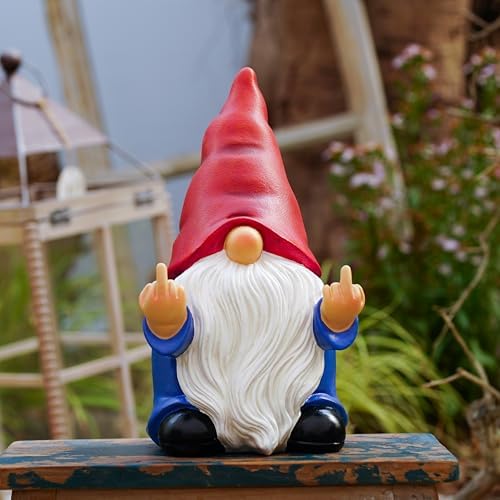 Middle Finger Gnome Statue 12.4in, Large Naughty Garden Gnome Statue Decoration and Lawn Ornament - Funny Garden Gnomes for Outdoor or Home Decor - Image 6