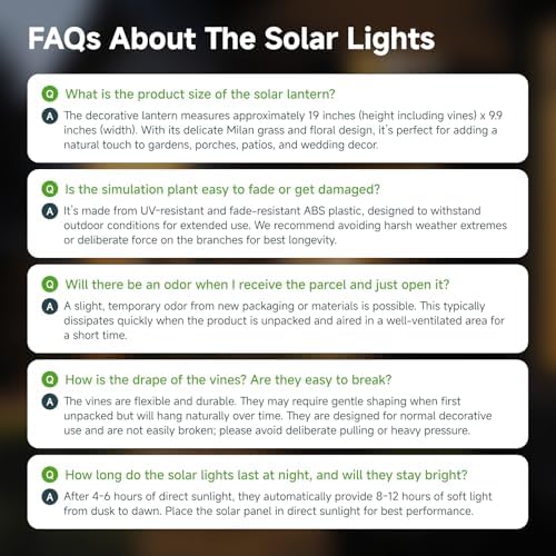 Solar Hanging Garden Lights, 4 Pack 66 LED Outdoor Lights with Realistic Milan Grass & White Flowers, IP65 Waterproof Solar Lanterns for Patio, Porch, Fence, Pergola & Backyard Decor, Auto On/Off - Image 7