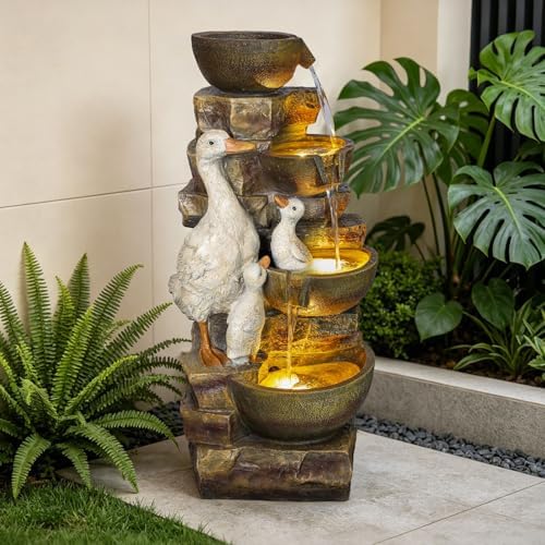 31.5" H Duck Water Fountain Outdoor Indoor,4-Tier Cascading Garden Fountain by Solarbloom
