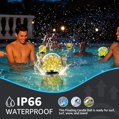uuffoo 2-Pack Solar Floating Pool Lights Ball Solar Powered LED Flickering that Float Globe Lights Water-Resistant IP66 for Swimming Pool Decor Pond Garden Party - Image 4