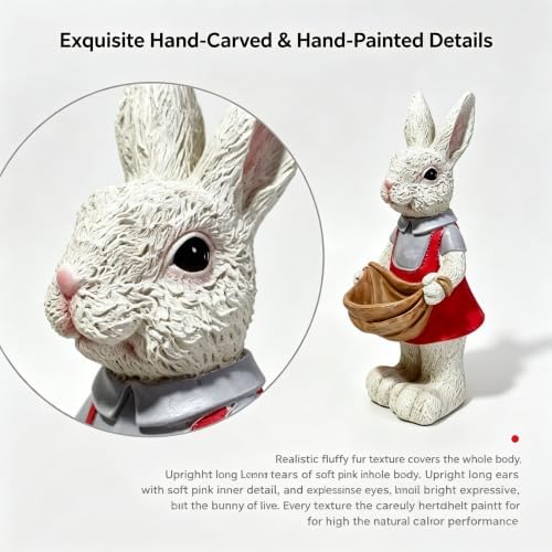 Simulated Pink Rabbit Statue Flower Pot Ornament, 17-Inch Resin Garden Sculpture Decor, Household Guardian Figurine, Gift for Yard Home Outdoor Decor,Pink White - Image 5