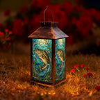 Solar Lantern Vibrant Stained Glass Design Bass Fish Aquatic Fishing Lovers Garden Hanging Lantern Waterproof Solar Powered Lighting Outdoor Table Lamp for Deck Yard Patios Trees Decor - Image 3