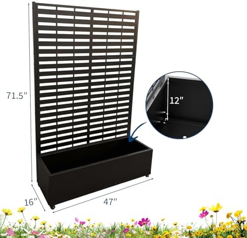 Garvee Metal Planter Box with Trellis, 71.5"x47"x16" Raised Garden Beds with Trellis and Wheels for Climbing Plants Vegetables, Privacy Screen Planter Box with Drainage Holes for Patio Balcony, Black - Image 2