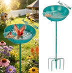 Mellbree Bird Bath for Outside 13", Metal Freestanding 13" Dia 39" H Lake Blue Gold Gilding Birdbath with Perch & Feeder Bowl, Multi-Functional for Garden Patio Yard Lawn Outdoor Decor by Mellbree