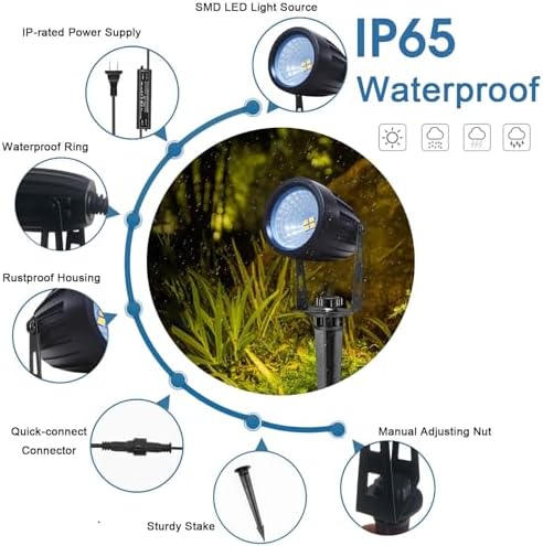 Low Voltage Landscape Lighting 6 Pack, 12V LED Outdoor Landscape Spotlights Outside Graden Pathway Lights, Plug in Spot Lights with Waterproof Transformer for House Yard Flag Tree Lawn Decor - Image 3