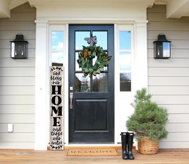 God Bless Our Home Vertical Sign - 8"x63" Welcome Sign for Front Door, Tall Porch Decor, Rustic Farmhouse Wood Outdoor Decoration - Image 2