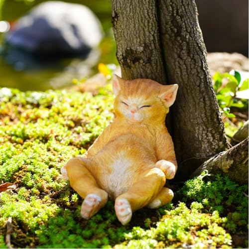 Sleeping Orange Cat Statue Outdoor Garden Decor, Realistic Resin Garden Cat Figurine, Indoor/Outdoor Decor, Heartwarming Memorial Gift for Cat Lovers, Lifelike Feline Sculpture for Patio & Yard - Image 2