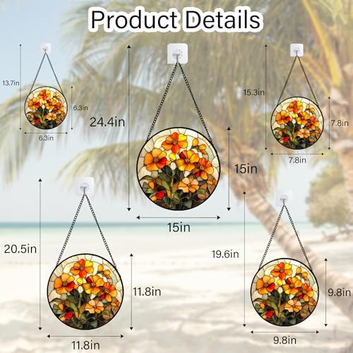 Orange Calendula Flower Stained Glass Window Hanging Suncatcher Gifts 15" - Image 6