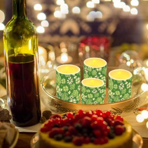 Pack of 4 Shamrocks Flickering Flameless Candles Bulk with Remote Daisy Battery Operated LED Candles with Timer for St Patricks Day Elictric Pillar Lights for Home Decoration - Image 4