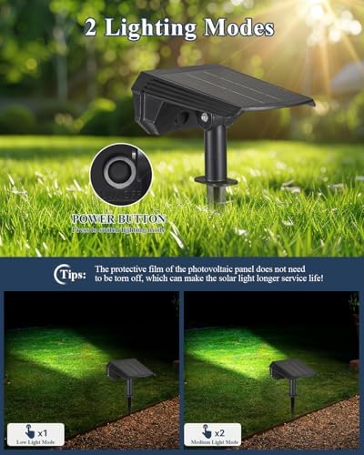 62 LED Solar Spotlights Outdoor Waterproof IP65, 3 Color 3000K/4500K/6500K & 2 Brightness, Auto-Brightness Adjustment, Solar Spot Lights Outdoor, Solar Garden Lights, 2000mAh Battery - 2 Pack - Image 4