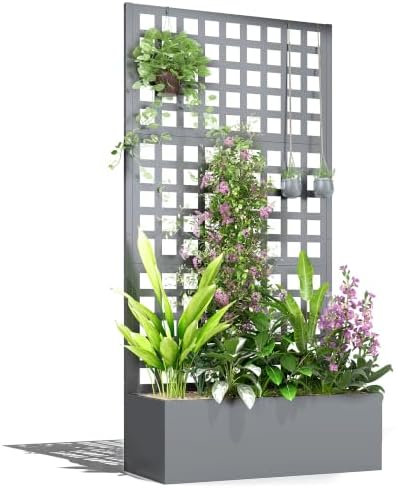 Outsunny Galvanized Raised Garden Bedw/Trellis 35" x 16" x 70" Gray by Outsunny