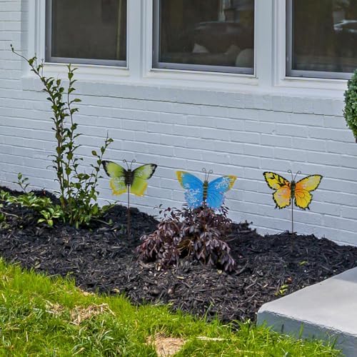 3 Pack Butterfly Garden Stakes Decor, 17" H Metal Butterflies Stakes Yard Art Ornaments for Indoor Outdoor Lawn Porch Pathway Patio Plant Pot Flower Bed Decor - Image 2