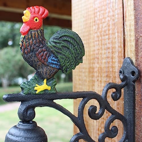 Rustic Door Bell Vintage Decorative Bell Dinner Bell Shaking Bell Hanging Bell, Cast Iron Wall Bell Retro Chicken Hand Bell Doorbell, Heavy Duty Metal Bell for Indoor Outdoor Garden Yard Farmhouse - Image 4