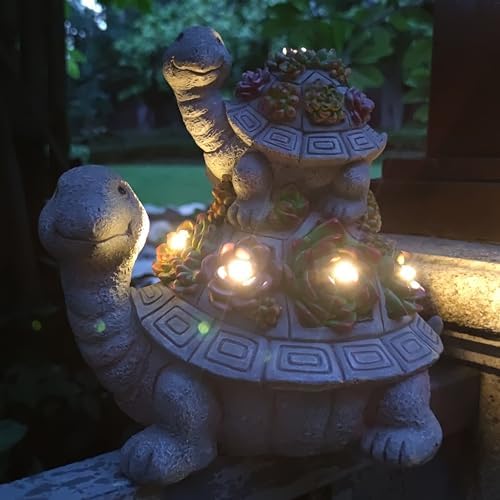 Large Turtle Solar Garden Outdoor Statues with Succulent and 6 LED Lights,Outside Solar Turtle Decor Art for Garden,Home,Lawn,Yard, Balcony Ornament - Image 2