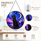 Black Cat Moon Stained Glass Window Hanging with Metal Chain - Image 3