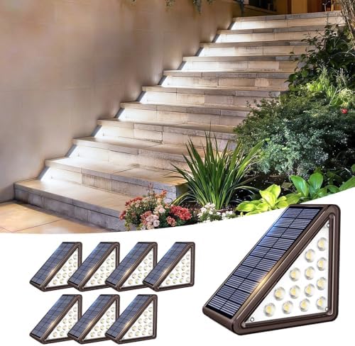 JEJOT 8 Pack Solar Step Lights Outdoor Waterproof, Solar Stair Light,Brown by JEJOT