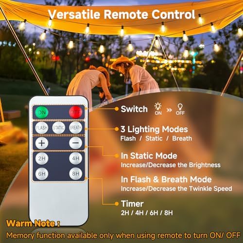 4x25FT Solar String Lights with Remote, 3 Mode Patio Lighting, Black - Image 4