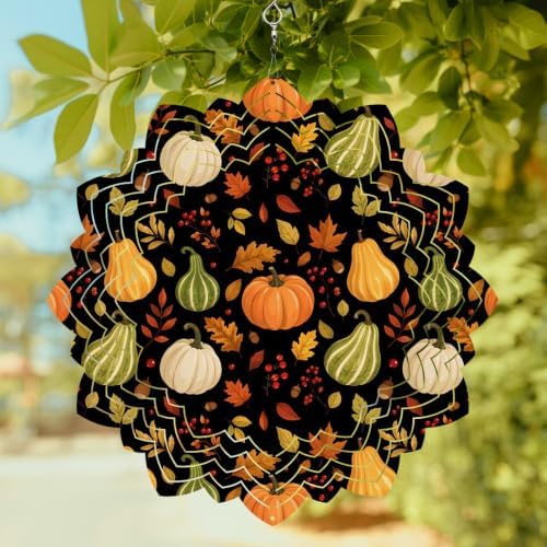 12 Inch Fall Thanksgiving Wind Spinner for Yard and Garden,Pumpkins Red Berries Maple Leaves Black Hanging Ornaments Outdoor 3D Kinetic Wind Sculpture Spinners Indoor Outdoor Patio Décor Gift - Image 2