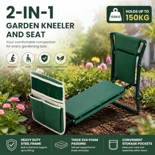 Garden Kneeler and Seat with Tool Pouches Foldable Gardening Stool Heavy Duty Steel Frame EVA Foam Pad Knee Protection for Outdoor Yard Lawn 60 x 28 x 49 cm - Image 5