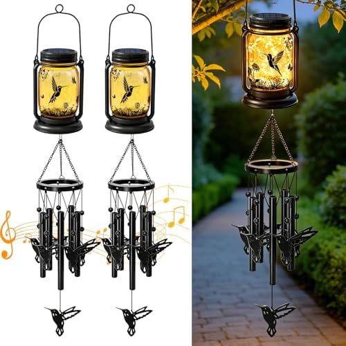 2 Pack Solar Hummingbird Wind Chimes for Outside, Birthday Mother' s Day Gifts for Mom Women Grandma,Solar Hummingbird Wind Chime Light Hanging Wind Chimes Outdoor,IP65 Waterproof, Yard Garden Terrace by Vcdsoy