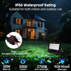 ILC LED Flood Light 30W Outdoor RGB Color Changing, Smart Floodlights RGBW 2700K Warm White & 16 Million Colors, 20 Modes, Grouping, Timing, IP66 Waterproof (2 Pack) - Image 5
