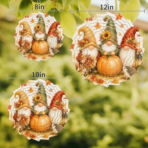 10 Inch Fall Pumpkins Wind Spinner for Yard and Garden, Thanksgiving Autumn Gnomes Maple Leaves Hanging Ornaments Outdoor 3D Kinetic Wind Sculpture Spinners Indoor Outdoor Patio Décor Ornaments Gift - Image 3