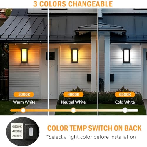 wowlite Exterior Lighting Fixtures, 3CCT LED Outdoor Wall Sconce, Black - Image 2