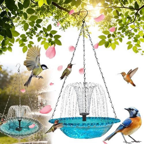 Solar Cascade Hanging Bird Bath Fountain, Solar Powered Hanging Bird Bath Fountain with Solars Pump & Glass Bowl, Large Solar Cascade Fountain for Outdoor, Gardens (Blue) by Unknown