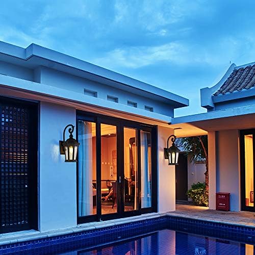 Black Outdoor Wall Lantern, Large Outdoor Porch Light Fixtures - Image 2