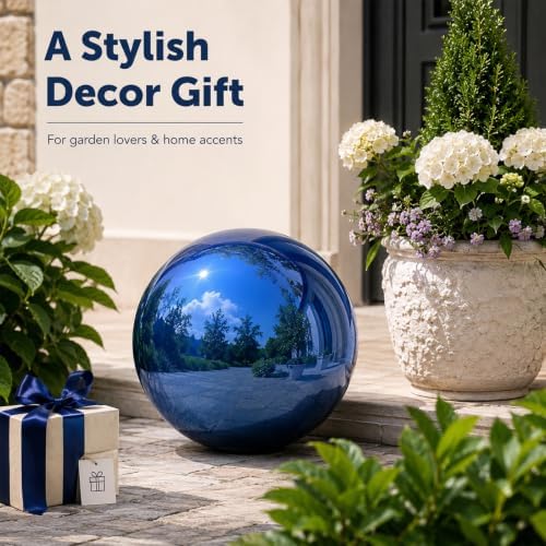 Gazing Ball Garden Mirror Outdoor - 10 Inch Outside Decorative Globe, Blue - Image 7